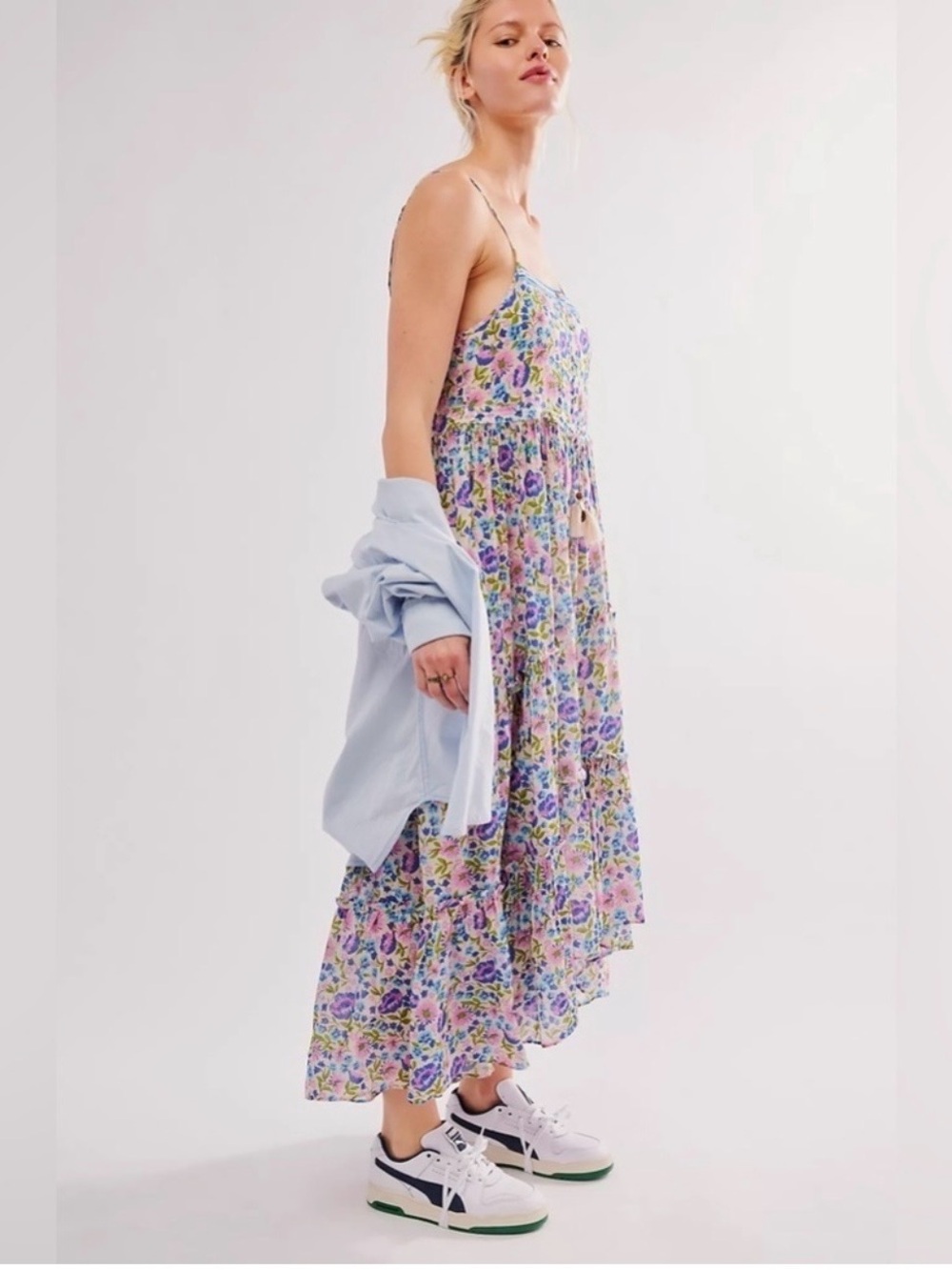 Spell Floral Tiered sun Dress in Pink, Blue, Green